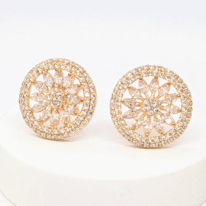 American Diamond Studded Earrings - Round Shape With Gold Finish.