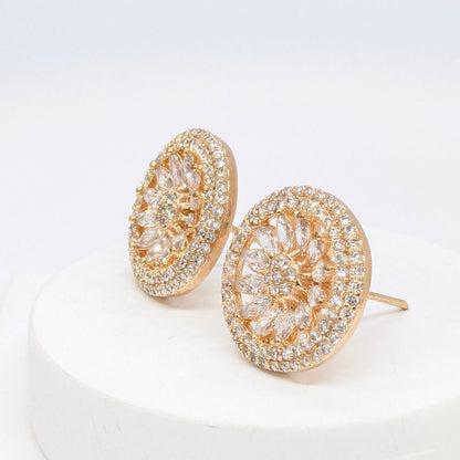 American Diamond Studded Earrings - Round Shape With Gold Finish.