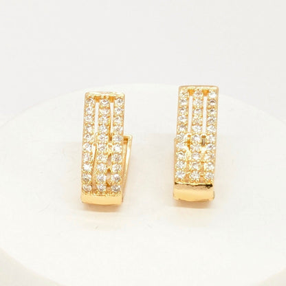 Earrings - Flat V Shape Studded with American Diamond - Gold Finish