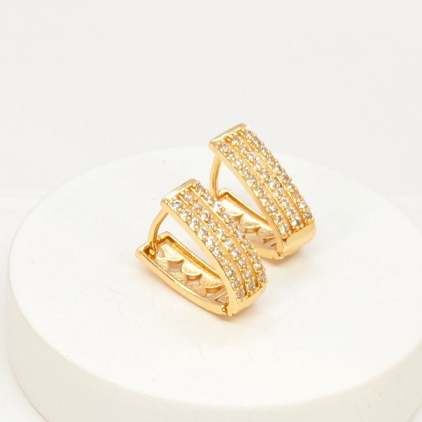 Earrings - Flat V Shape Studded with American Diamond - Gold Finish