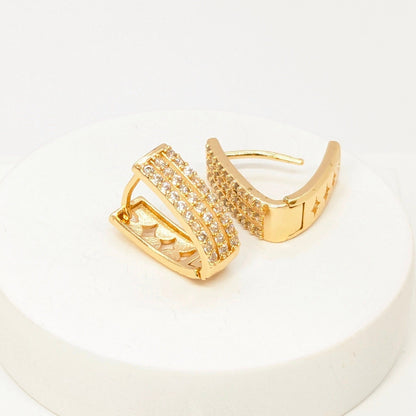 Earrings - Flat V Shape Studded with American Diamond - Gold Finish