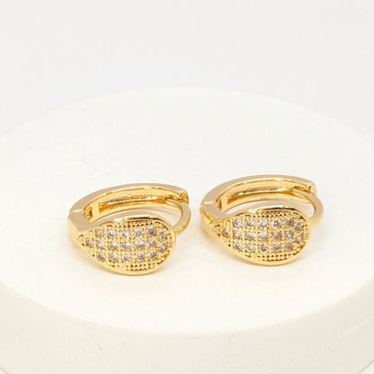 Earrings - Round Tear Drop Shaped - Studded with American Diamond - Gold Finish