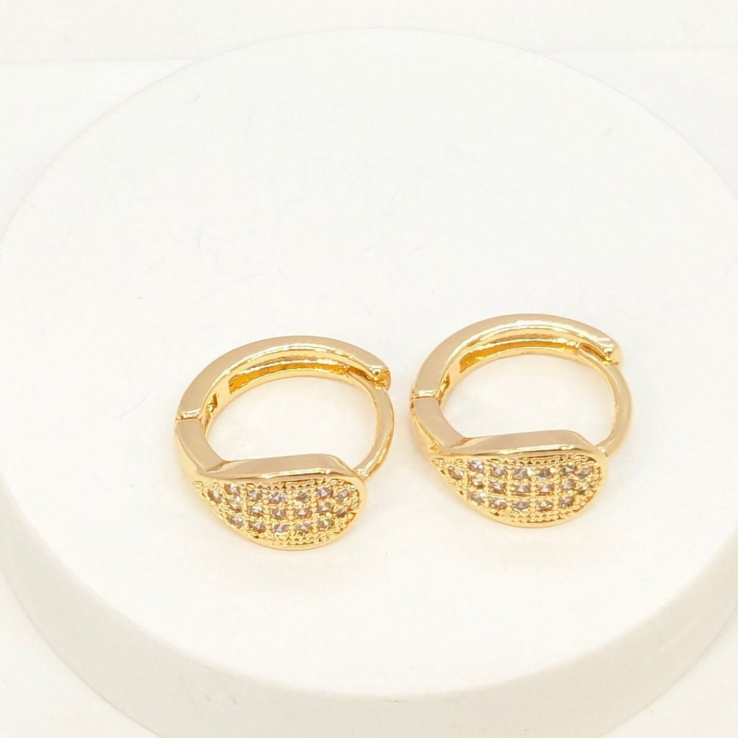 Earrings - Round Tear Drop Shaped - Studded with American Diamond - Gold Finish