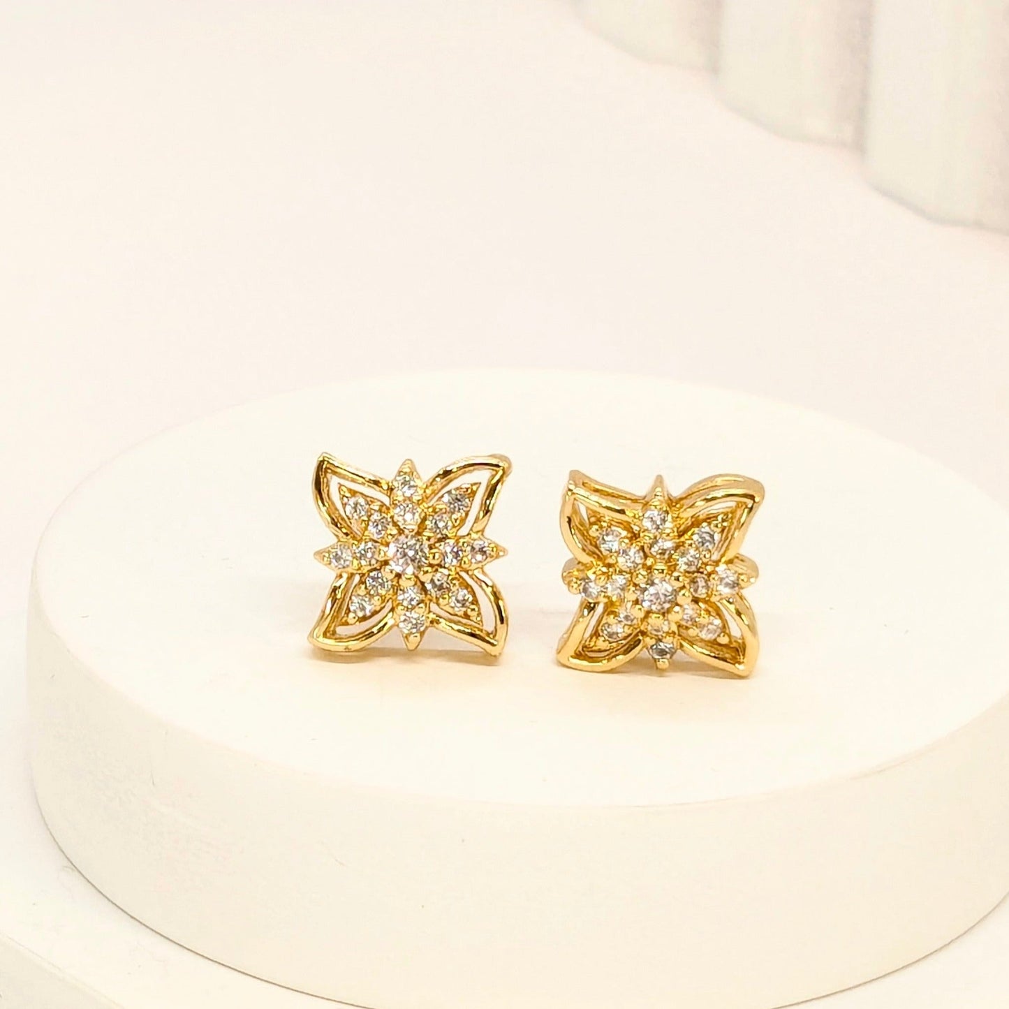 Star Shaped Studs AD Flowers - Gold Finish