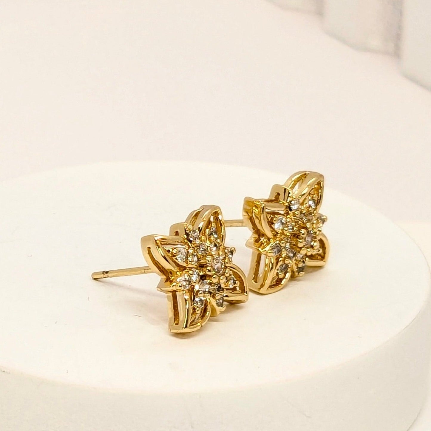 Star Shaped Studs AD Flowers - Gold Finish