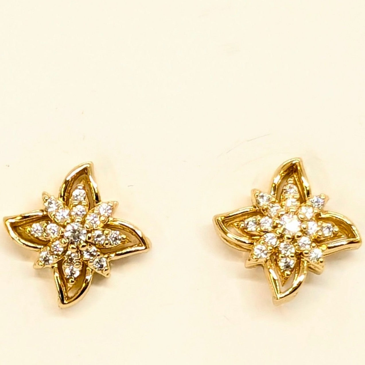 Star Shaped Studs AD Flowers - Gold Finish