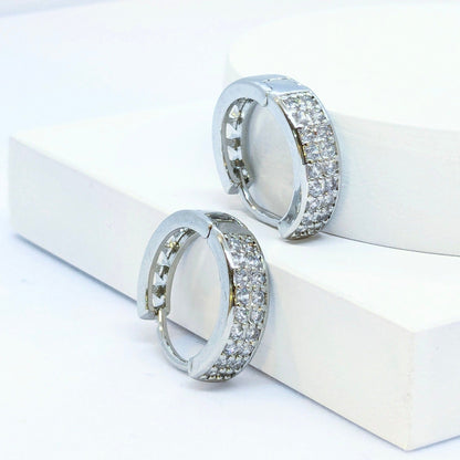 Rhodium Plated Zircon Fashion Hoop Earrings