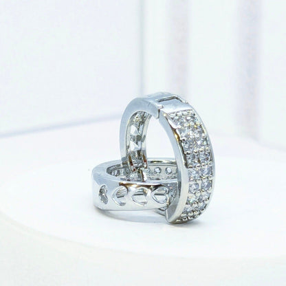 Rhodium Plated Zircon Fashion Hoop Earrings