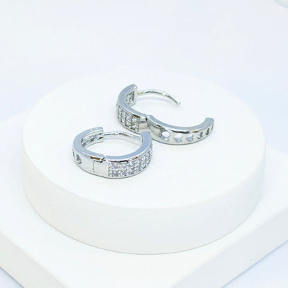 Rhodium Plated Zircon Fashion Hoop Earrings