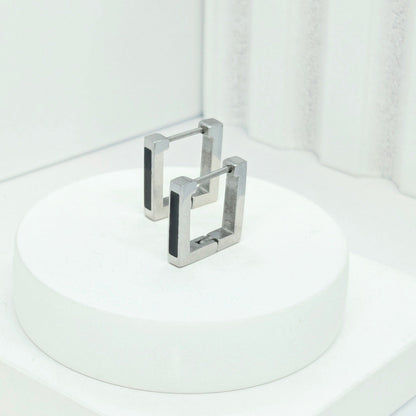 Rhodium Plated Square Hoop Earrings