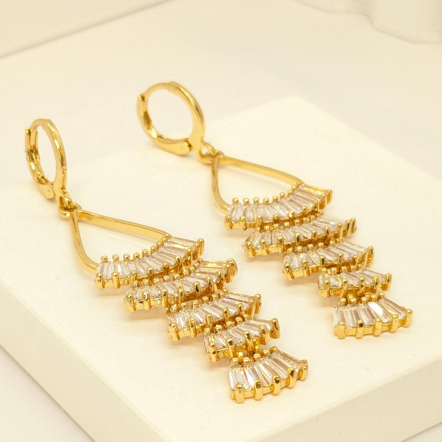 Stylish Hoop 5 Layer Crystal Glass Dangler Earrings - Gold Finish