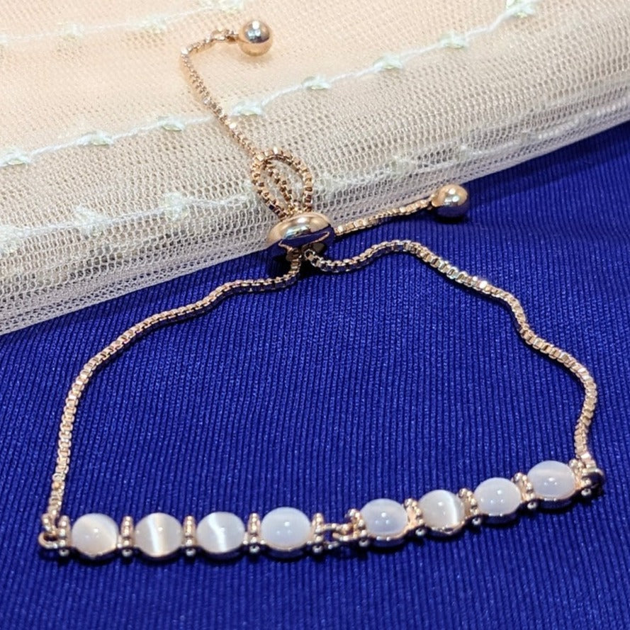 PRIMA DONNA SERIES - Linear Rose Gold Plated Brass Chain Bracelet with Fine Crystal Balls