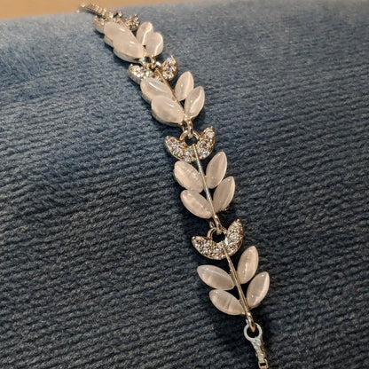 PRIMA DONNA SERIES - Leafy White Crystals with 5A Zirconia Rose Gold Plated Brass Chain Bracelet