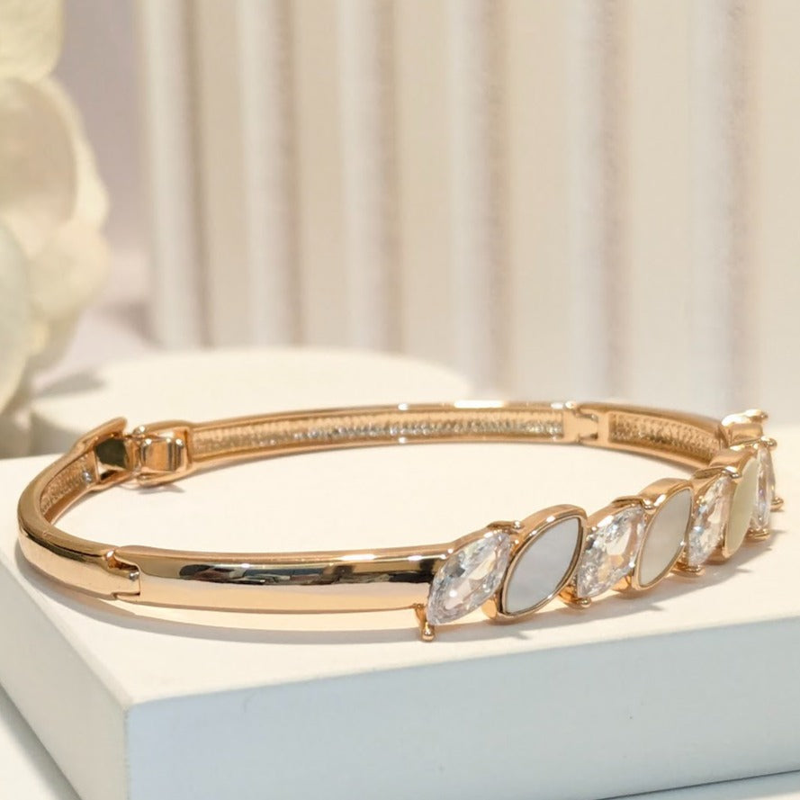 PRIMA DONNA SERIES - Brass Rose Gold Plated Bracelet Studded Mother of Pearl and 5A Zirconia