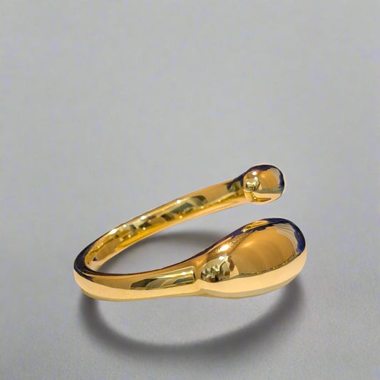 BOLD SERIES - 18K Gold Plated Big and Small Ovals Brass Adjustable Finger Ring