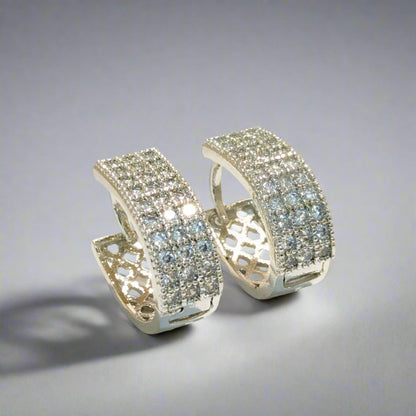 DIVA SERIES - Rhodium Plated Cubic 5A Zirconia Three Layered Loop Earring