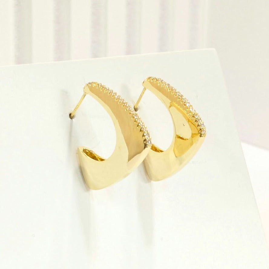 18k Gold Plated Cubic Zirconia 5A Boomerang Hoops Earring