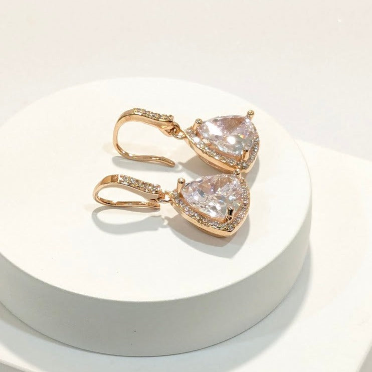 DIVA SERIES - Rose Gold Zirconia 5A Triangular Drops Earring