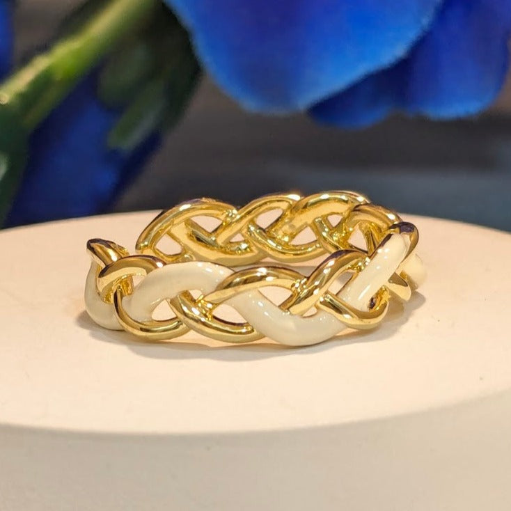 PRIMA DONNA SERIES - 18K Gold Plated with Ceramic Braided Brass Adjustable Finger Ring