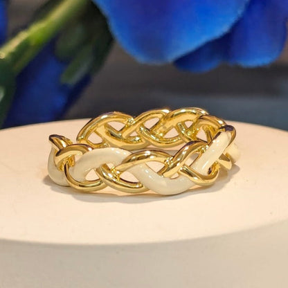 PRIMA DONNA SERIES - 18K Gold Plated with Ceramic Braided Brass Adjustable Finger Ring