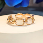 PRIMA DONNA SERIES - Oval Mother of Pearls Rose Gold Plated Linear Adjustable Finger Ring in Brass