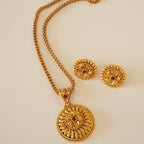 Radiant Round Floral Brass Pendant Set