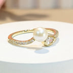 PRIMA DONNA SERIES -  Pearl with 5A Zirconia 18k Gold Plated Adjustable Finger Ring