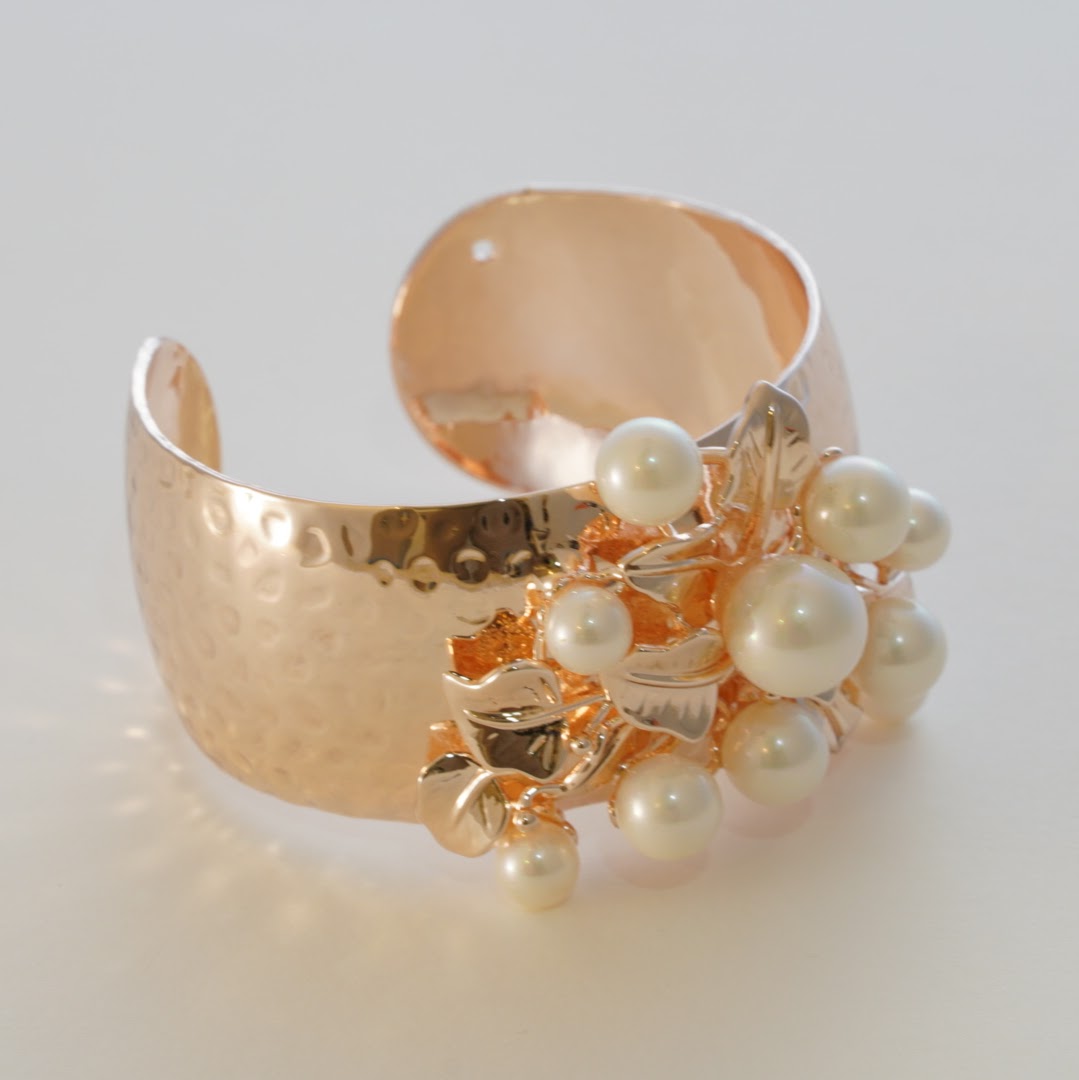 BOLD SERIES  Rose Gold Plated Pearl Studded Adjustable Kada Bracelet