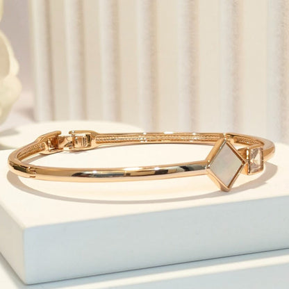 PRIMA DONNA PREMIUM SERIES- Mother Of Pearl with Square Zirconia 5A Rose Gold - Brass Bracelet