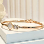 PRIMA DONNA PREMIUM SERIES- Mother Of Pearl with Square Zirconia 5A Rose Gold - Brass Bracelet