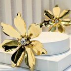 Solitaire in a 18K Gold Plated Flower - Anti Tarnish Water Proof Stud Earring