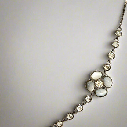 PRIMA DONNA SERIES - Mother of Pearl Flower with 5A Zirconia Oxidized Brass Chain Bracelet