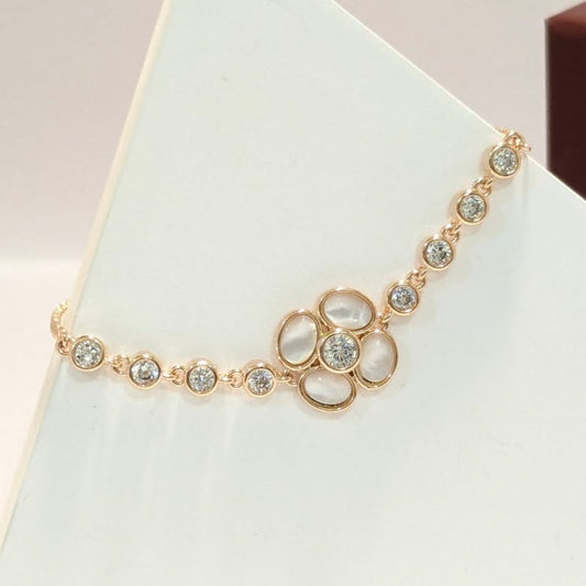 PRIMA DONNA SERIES - Flower Shaped Mother of Pearl with 5A Zirconia Rose Gold Brass Chain Bracelet