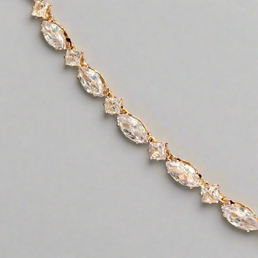 PRIMA DONNA SERIES - 5A Cubic and Eye Shaped Zirconia Rose Gold Plated Brass Linear Chain Bracelet