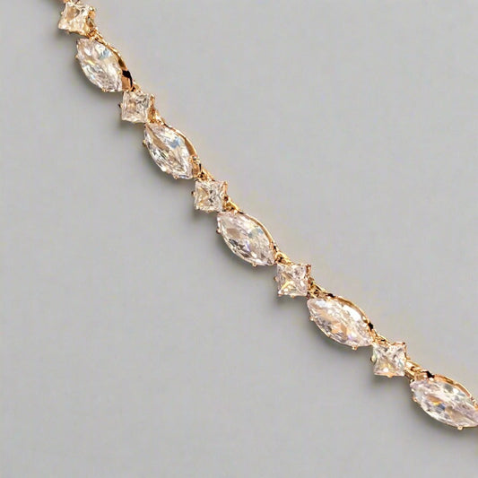 PRIMA DONNA SERIES - 5A Cubic and Eye Shaped Zirconia Rose Gold Plated Brass Linear Chain Bracelet