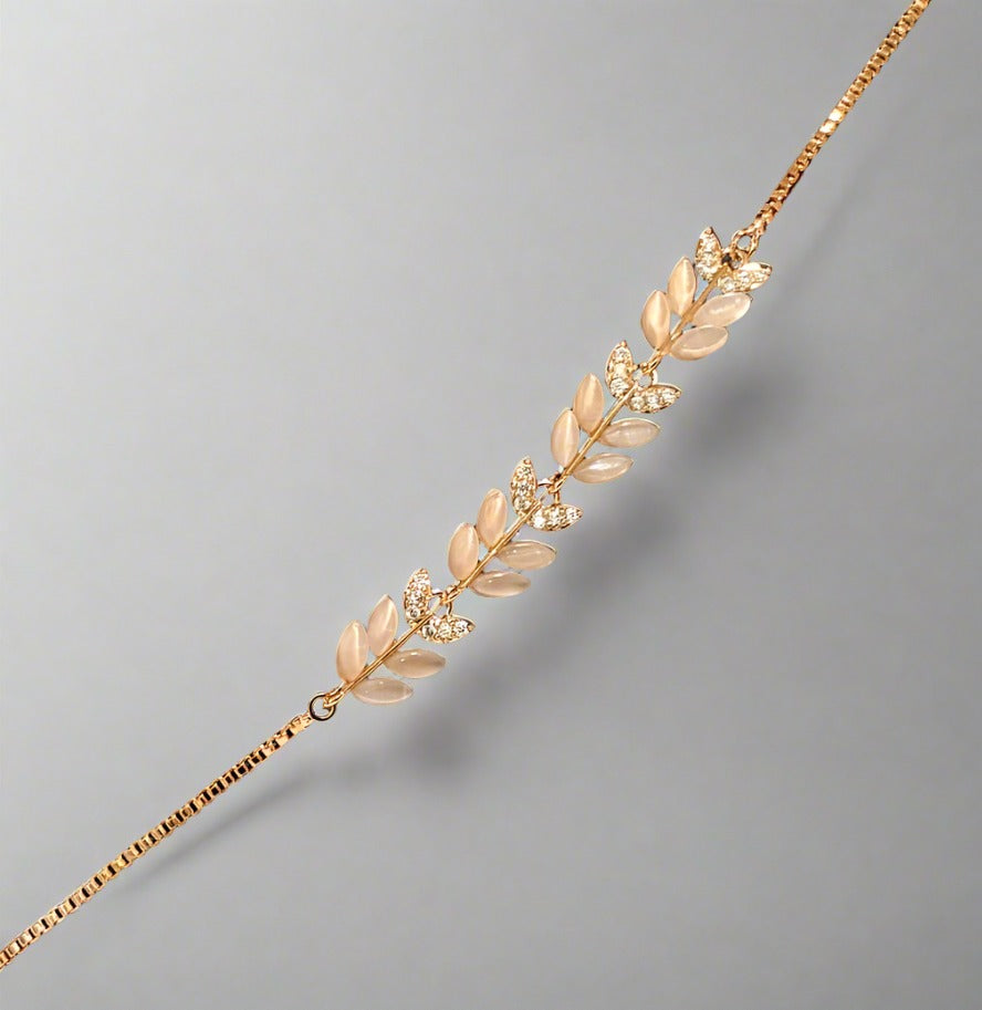 PRIMA DONNA SERIES - Leafy White Crystals with 5A Zirconia Rose Gold Plated Brass Chain Bracelet