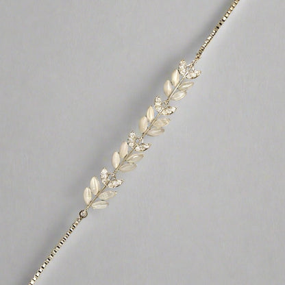 PRIMA DONNA SERIES - Rhodium Plated Brass Chain Bracelet with Leaf shaped Crystals and 5A Zirconia