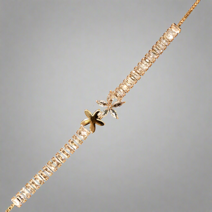 PRIMA DONNA SERIES - 5A Zirconia Flower with Cubic 5A Zirconia String Rose Gold Plated Brass Chain Bracelet