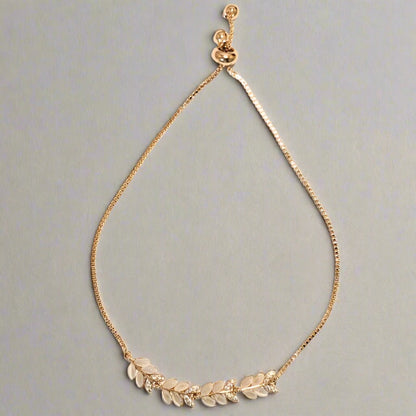 PRIMA DONNA SERIES - Leafy White Crystals with 5A Zirconia Rose Gold Plated Brass Chain Bracelet