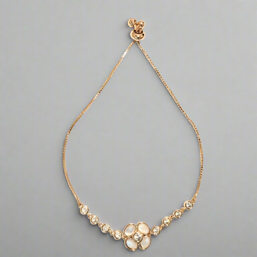 PRIMA DONNA SERIES - Flower Shaped Mother of Pearl with 5A Zirconia Rose Gold Brass Chain Bracelet