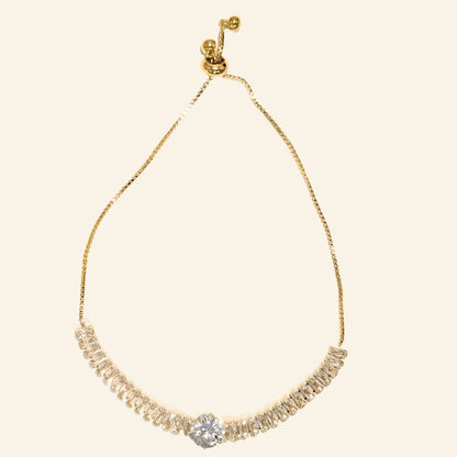 DIVA SERIES - Linear 5A Cubic Zirconia with Solitaire in 18k Gold Plating Anti Tarnish Water Resistant Chain Bracelet