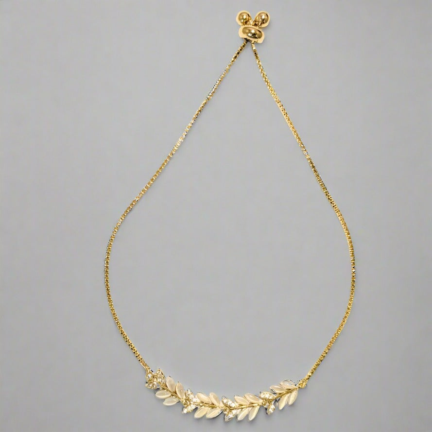 PRIMA DONNA SERIES - Leafy Beige Crystals with 5A Zirconia in 18k Gold Plated Brass Chain Bracelet