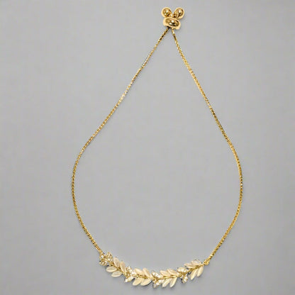 PRIMA DONNA SERIES - Leafy Beige Crystals with 5A Zirconia in 18k Gold Plated Brass Chain Bracelet