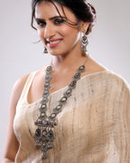 Mirror Studded Oxidized Necklace Set with Dangler Earrings