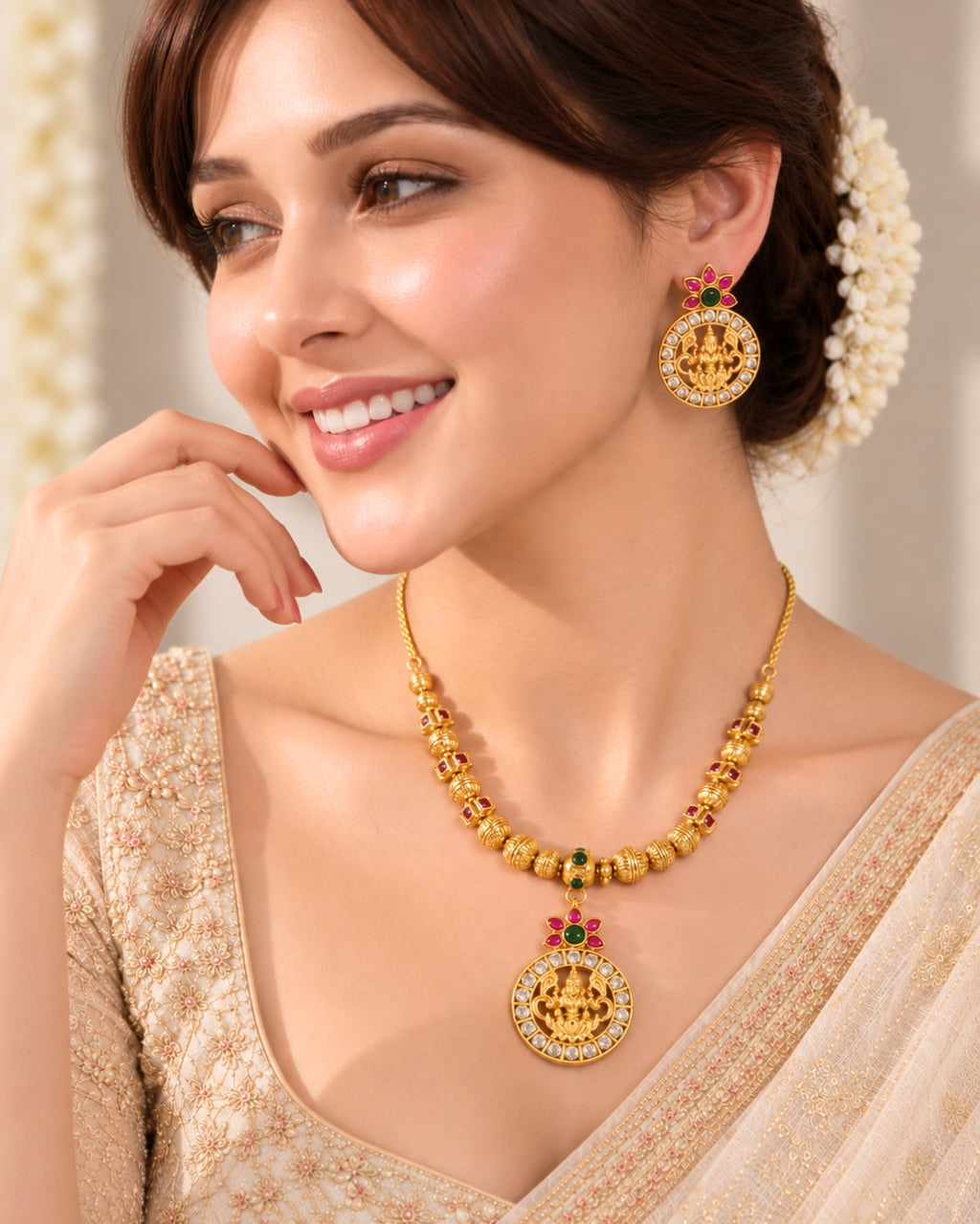 18KT Gold-Plated Brass Laxmi Temple Necklace Set