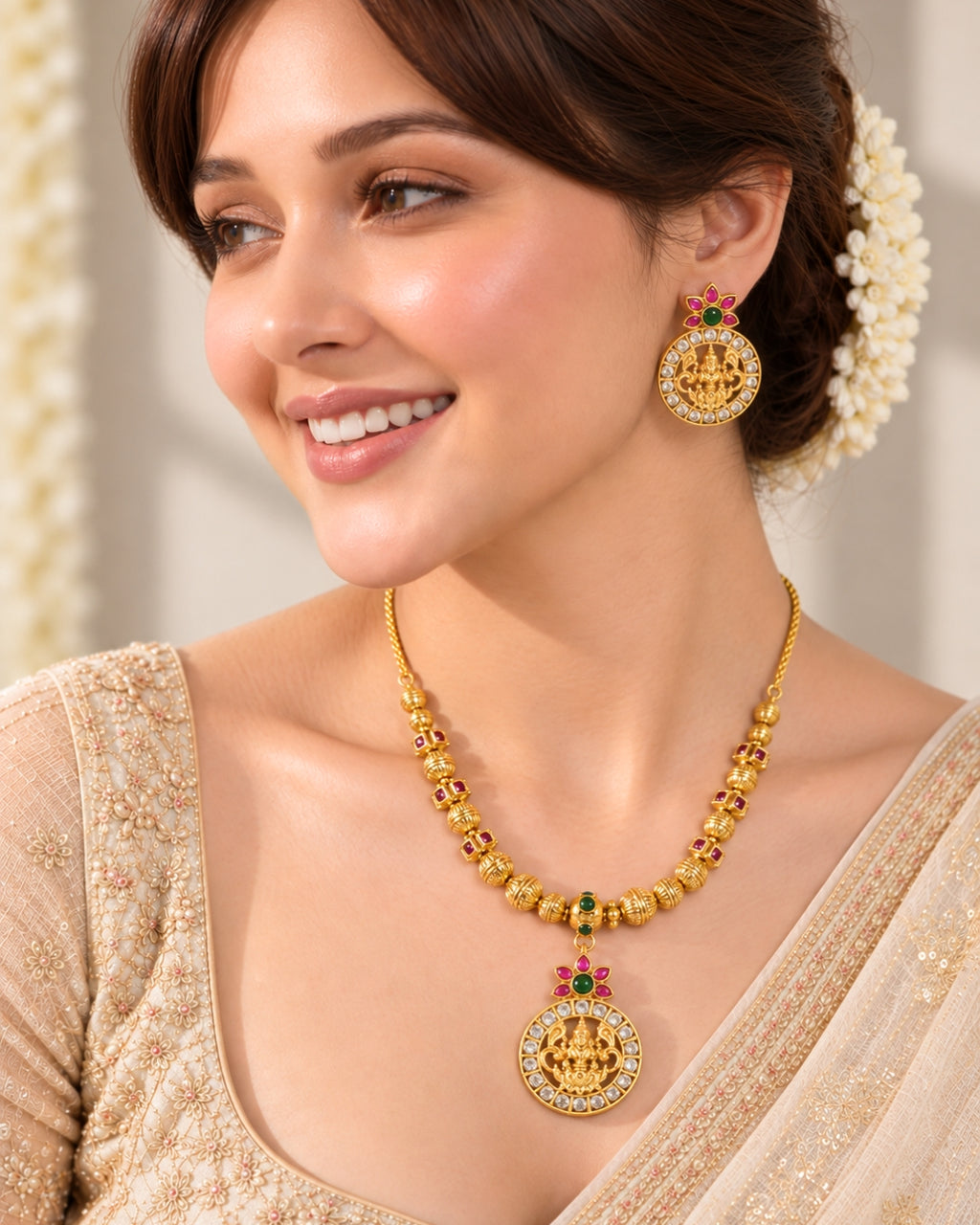 18KT Gold-Plated Brass Laxmi Temple Necklace Set