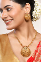 Heavy Laxmi Pendant Temple Necklace Set with Stud Earrings