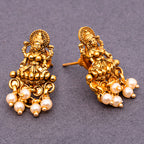 Laxmi Temple Studs with Ivory Pearls in 22K Matte Gold Finish