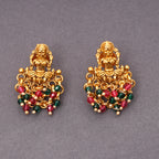 Divine Laxmi Studs in 22KT Matte Gold with Festive Red Green Motifs