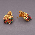 Divine Laxmi Studs in 22KT Matte Gold with Festive Red Green Motifs